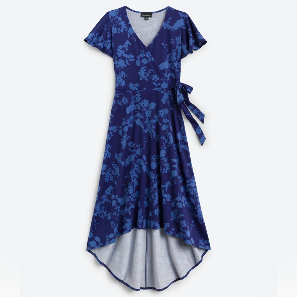 Fortune + Ivy 2x Faux Wrap Brushed Knit High-Low Maxi Dress